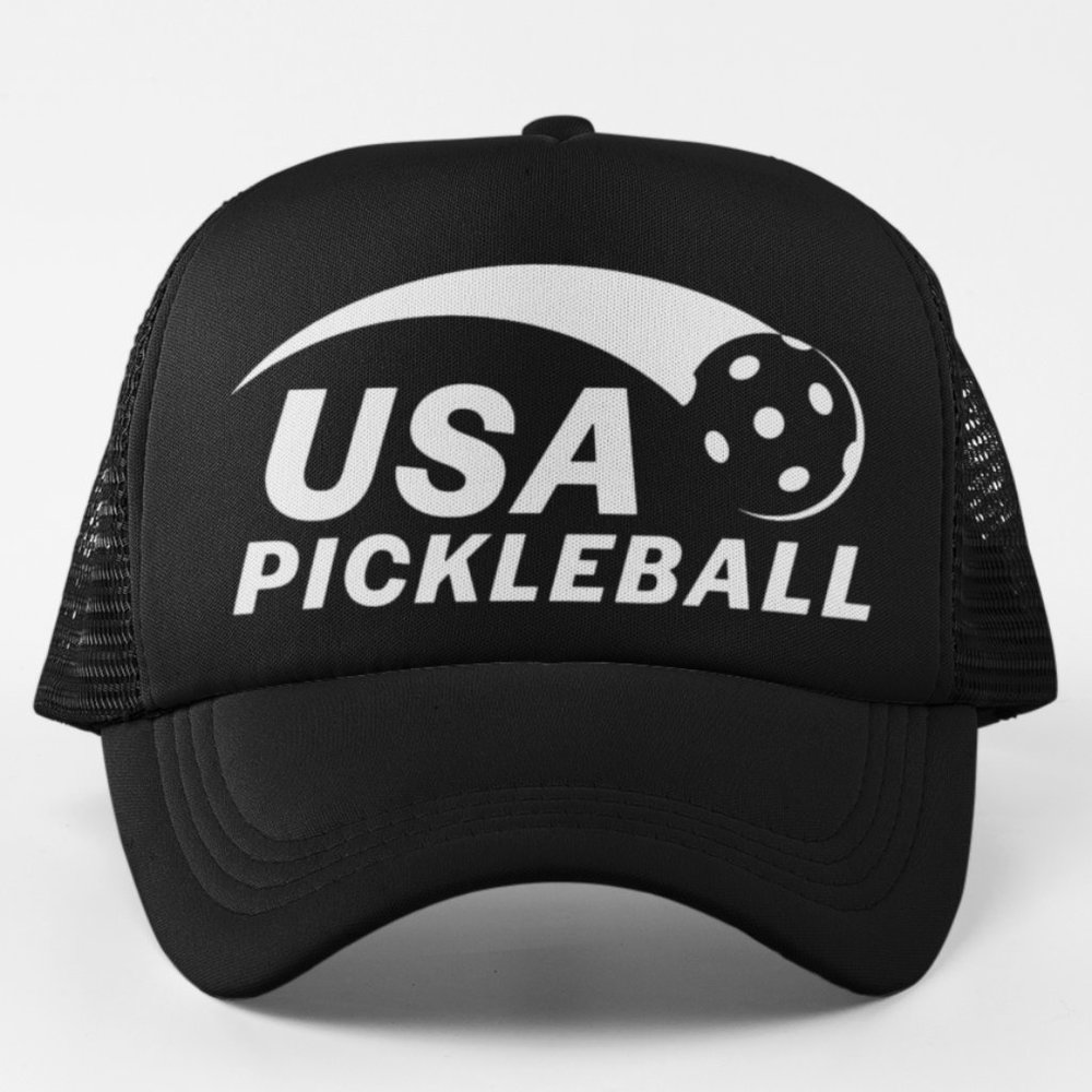 NEW USA Pickleball Foam Trucker Mesh Snapback Hat BLACK - Picture 1 of 3